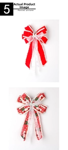 Detailed view of handmade Christmas ribbon bows with reindeer charms and festive patterns
