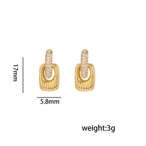 Gold rectangular drop earrings with crystal pavé in vacuum-plated titanium steel