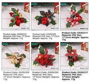 Detail showcasing six Christmas PVC branches with red berries and pine cones for decor