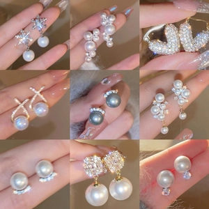 Artificial Pearl Earrings For Women French Retro Elegant Faux Artificial Pearl Cubic Zirconia Studs With 925 Sterling Silver Earring Post