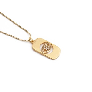 Gold-plated box chain necklace featuring a vintage evil eye pendant with clear zircons