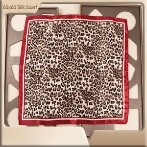 Fashion Women Leopard Floral Print Satin Square Scarf Elegant Silk Like Neck Scarf Decorative Head Wrap Office Daily Accessory