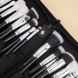 25pcs professional makeup brush set with black travel bag and high-quality synthetic bristles