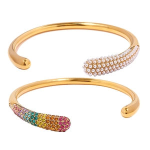 Bracelets en C en acier titane doré avec perles et cristaux arc-en-ciel