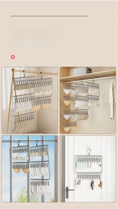 Multi-purpose stainless steel rack showing various usage scenarios for drying socks and underwear