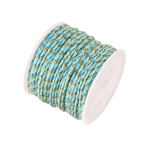 Multicolor braided cotton cord with gold silk thread for DIY jewelry making on white spool