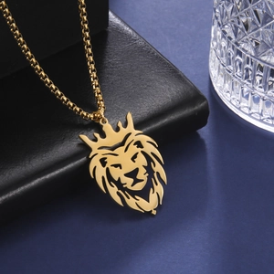 Lion Head Pendant Necklace Crown Hollow Out 304 Stainless Steel 18K Gold Plated Hip Hop Fashion Jewelry Men Women