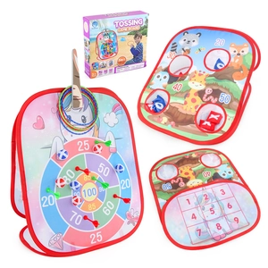 5-in-1 folding bean bag toss game with colorful scoring targets and animal patterns