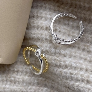 Minimalist 925 sterling silver knotted open rings in silver and gold dual-tone finishes