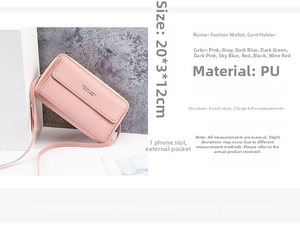 Detailed pink PU leather crossbody phone bag dimensions 20x3x12cm with interior structure