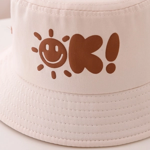 Cappello pescatore per bambini rosa con stampa sole sorridente in cotone per bimbi