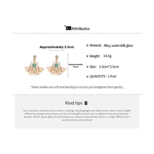 Detail view of fan-shaped crystal earrings with alloy material and 3.5cm dimension specs