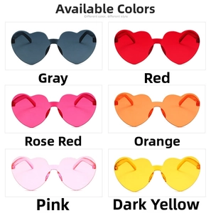 Vue détaillée de lunettes de soleil sans monture en forme de cœur en six couleurs jelly