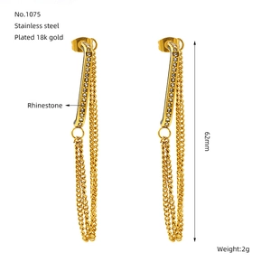 Detail of 18K gold plated stainless steel tassel earrings with size and weight specs