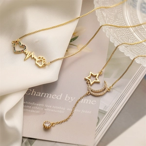 Copper Gold Plated Necklace Colorful Zircon Heart Star Moon Airplane Infinity LOVE MOM Pendant Elegant Fashion Jewelry
