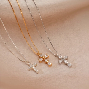 925 Sterling Silver Cross Pendant Necklace Zirconia Inlaid Box Chain Hip Hop ins Style Women Neck Jewelry Accessories