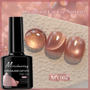 Detail of MY002 cat eye nail gel showing shimmering pink-purple finish and cat eye effect