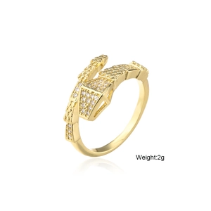 Retro bamboo snake-shaped 18K gold plated open ring with AAA cubic zirconia inlays