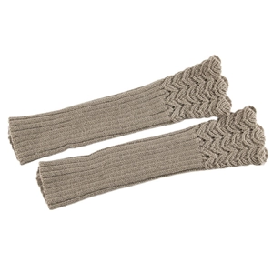 Knitted arm warmers in khaki with fish scale texture and elegant wavy edges