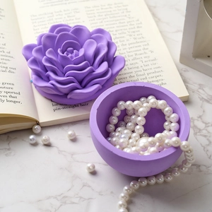 Peony flower silicone mold for DIY jewelry box storage with 3D floral petals