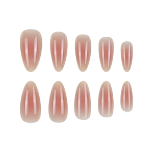 Glossy blush gradient almond press-on nails set with natural nude finish