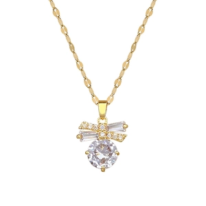 Elegant gold titanium steel necklace featuring a zircon-encrusted butterfly pendant