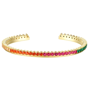 Rainbow CZ S925 sterling silver open bangle with 18k gold plating for women