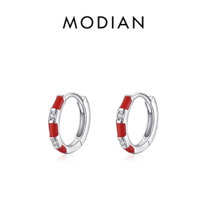 Créoles en argent sterling S925 avec émail rouge et oxydes de zirconium clairs