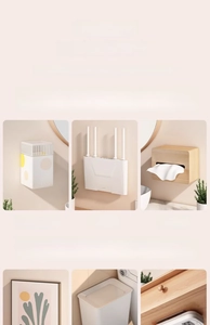 Adhesive punch-free wall mount brackets for organizing power strips and routers