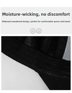 Detail view of the wide sweatband design for moisture wicking on a black baseball cap