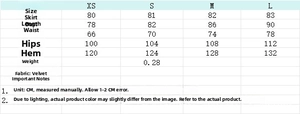 Size chart for casual fluffy mini dress with measurements for XS to L in centimeters