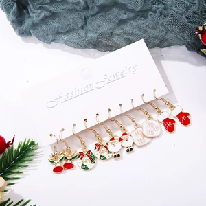 5-pair Christmas earrings set with Santa, reindeer and tree designs on white card