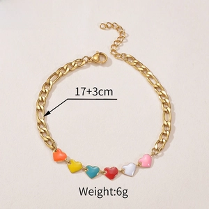 Detail of colorful enamel heart bracelet with size 17 plus 3cm and weight 6g information