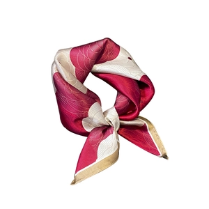 Premium mulberry silk square scarf in burgundy and cream with intricate leaf vein pattern