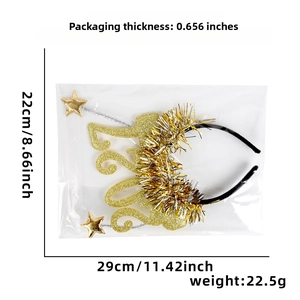 Detailed dimensions of 2021 New Year headband with gold stars and glitter numbers