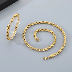 Ensemble collier et bracelet en acier inoxydable tressé avec fermoir mousqueton solide