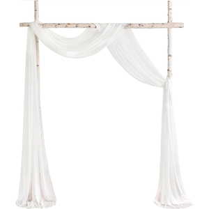Elegant white chiffon wedding arch drapery with soft hanging folds for party decor