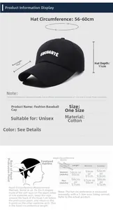 Size chart showing 11cm long brim and 56-60cm head circumference for cotton baseball cap