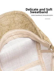 Dettaglio del berretto in lino kaki con fascia interna in cotone morbido e super assorbente
