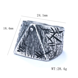 Detailed view of punk hollow triangle ring with dimensions 24.1mm and weight 28.4g