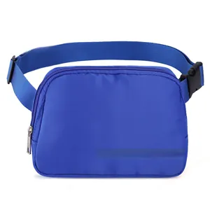 Detailed front view of royal blue sports waist bag with zipper and adjustable strap