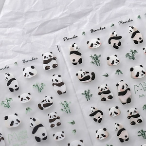 3D cartoon panda and bamboo nail stickers with embossed texture for nail art decoration