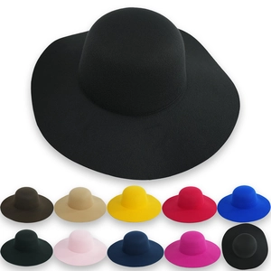 Vintage Wide Brim Floppy Hat Round Top Wool Felt Style Adjustable Autumn Winter Elegant Retro Sun Protection Women
