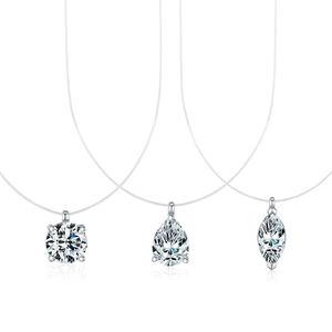 S925 silver necklace with round, pear, and marquise VVS1 moissanite on fishing line