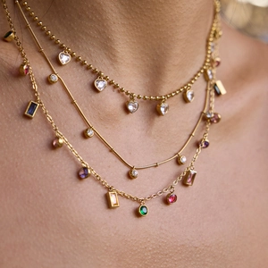 Luxury multilayer titanium steel necklace with heart and colorful zircon gemstones for women