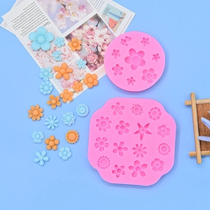 Macro view of flower silicone molds for DIY chocolate fondant cake decorating and baking