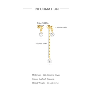 Detailed infographic of S925 sterling silver heart earrings with zirconia size specs