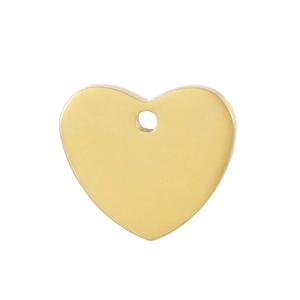 Detailed close-up of a polished gold heart-shaped pendant with single hole on white background