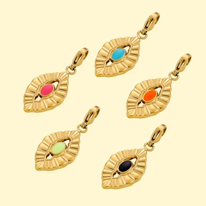 Pendentifs œil en émail coloré bohème avec placage or et fermoirs mousquetons
