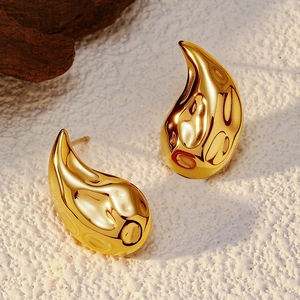 Elegant gold-plated teardrop earrings with hammered texture and a polished mirror finish